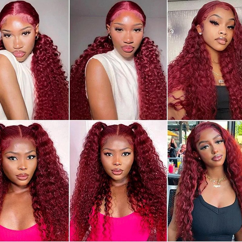 8 10 12 Inch 99J Bundle Burgundy Deep Wave Human Hair Bundles 8A Grade Wine Red Hair Extensions 99J Deep Wave Bundle Burgundy Bundles For Black Women