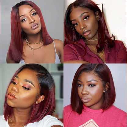 Fabimiya Bundles Human Hair 10/12/14 Inch Straight Burgundy Highlight 99J Human Hair Bundles 12A Unprocessed Quick Weave for Black Women