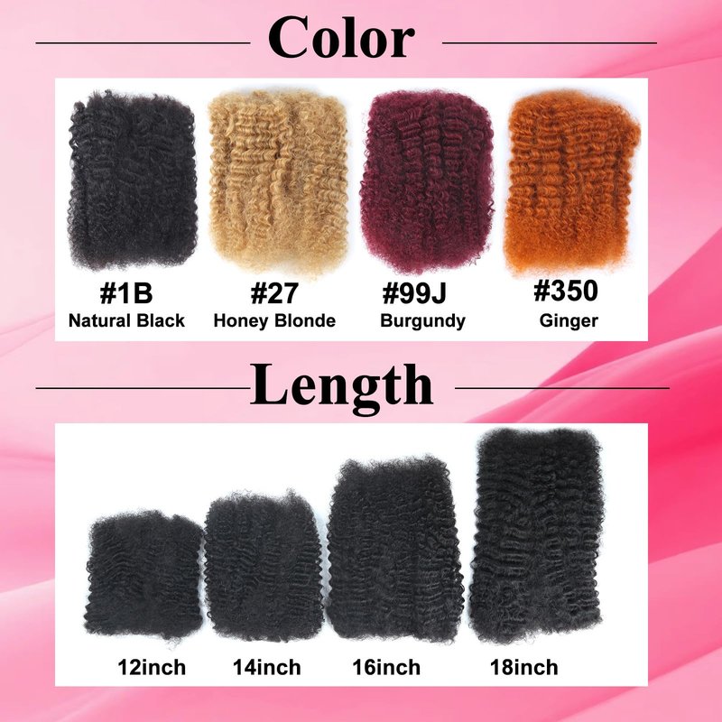 Afro Kinkys Bulk Human Hair for Braiding Afro Kinky-Curly Human Hair Bulk for Twist Ginger 18 Inch 50g/Bundle No Weft 4c Kinky Curly Bundles for Braids Micro Locs Dreadlock Extensions #350