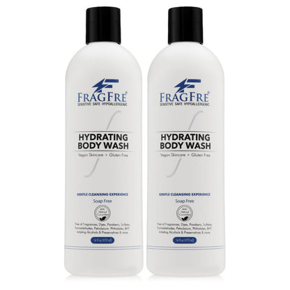 FRAGFRE Sensitive Body Wash 16 oz (2-Pack Gift Set) - Paraben Free Sulfate Free Body Cleanser - Hypoallergenic for Delicate and Flaky Skins - No Added Fragrance - Cucumber for Hydration - Vegan GF/CF