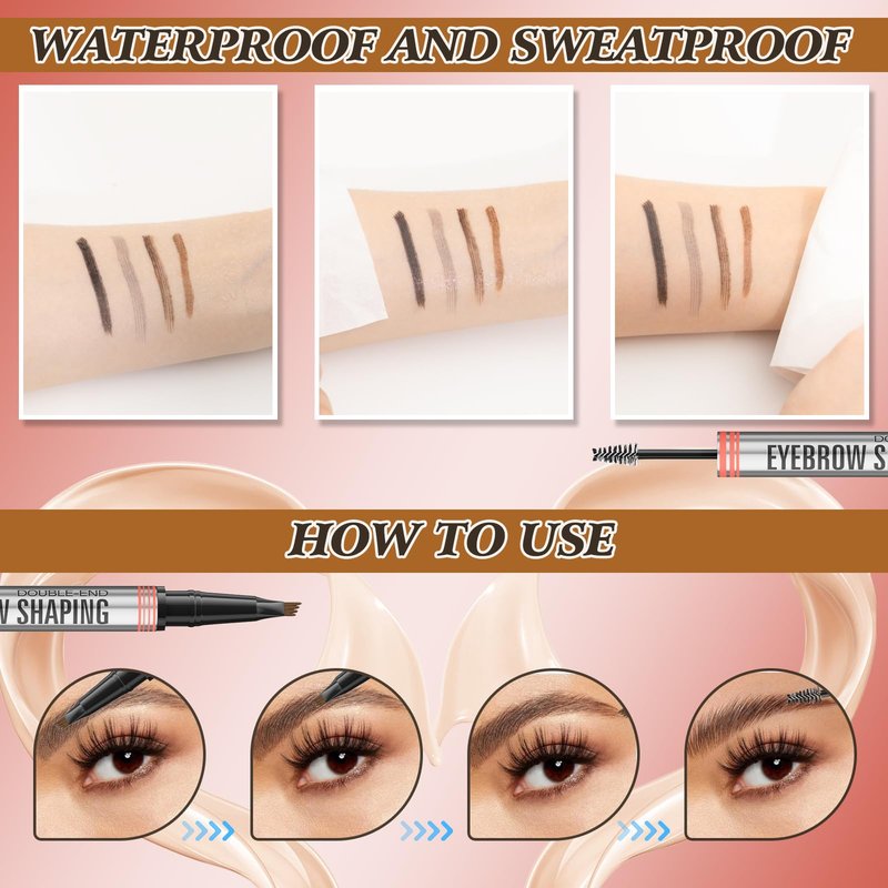 2-in-1 Eyebrow Pencil with Gel,2025 NEW Waterproof Magic Eyebrow Pencil,Dual-Ended 3D Microblading Eyebrow Pen with 4 Tip & Eyebrow Brush, Makeup Long-Lasting Eyebrow Pen for Women (4PCS)