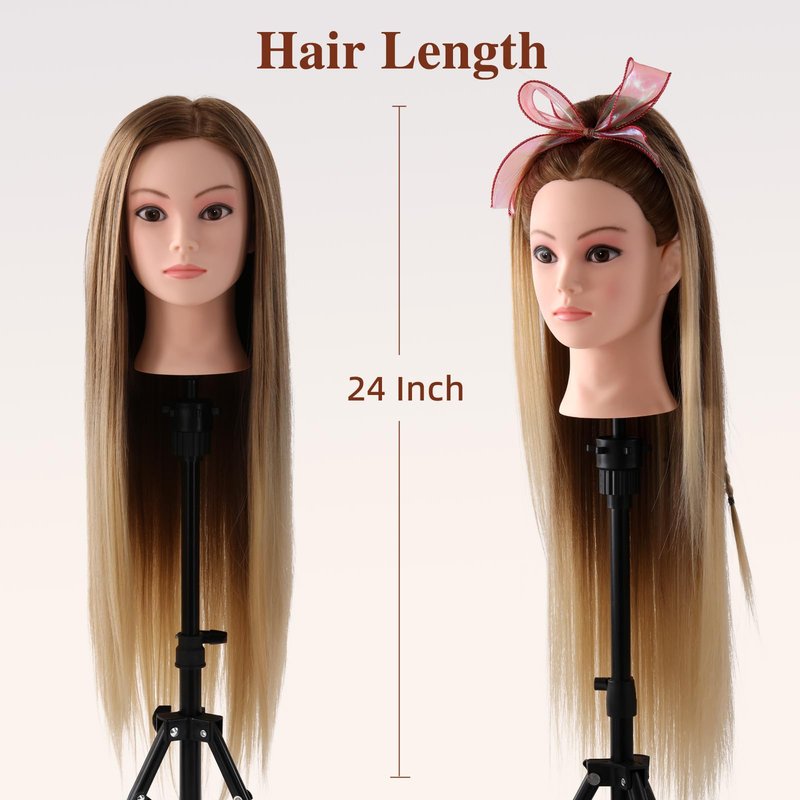 Mannequin Head with Hair, Mannequin Cosmetology Manikin Practice Doll Head for hair styling Braiding Hairdressing Head with Table Clamp + DIY Hair Styling Set