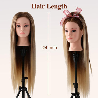 Mannequin Head with Hair, Mannequin Cosmetology Manikin Practice Doll Head for hair styling Braiding Hairdressing Head with Table Clamp + DIY Hair Styling Set