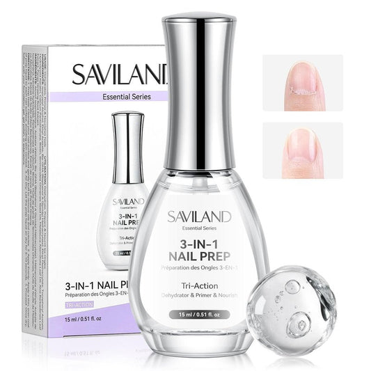 SAVILAND Essentials Tri-Action Nail Dehydrator and Primer: 3-in-1 Nail Primer for Better Adhesion & Longer Lasting Manicure Plant-Based Nourishing Dehydrator Nails Prep Supplies for Salon