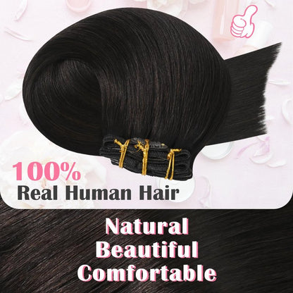 Aison Dark Brown Clip in Hair Extensions Real Human Hair 75G 100% Remy Human Hair Soft Silky Straight for Women 15 Inches 7pcs 16clips