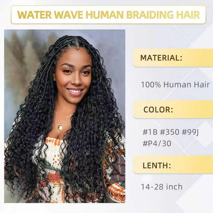 Human Braiding Hair for Boho Braids 100g 14 Inch Water Wave Bulk Human Hair for Braiding Knotless 100% Unprocessed 12A Brazilian Virgin Hair Extensions 2 Bundles/Pack Natural Color