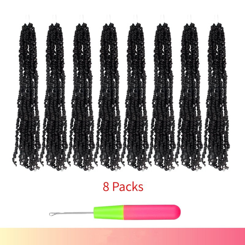 BOHOBABE Pre-twisted Passion Twist Crochet Hair 16 Inch Pre-looped Crochet Passion Twist Braiding Hair 8 Packs Soft Black Bohemian Twists (1B)