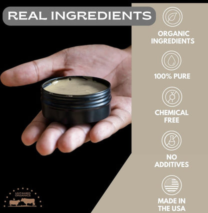 Untamed Organics Tallow Hair Clay | Handmade Grass-Fed Grass-Finshed Tallow Hair Pomade | All Natural & Organic Styling Clay for Men & Women | Medium Hold & Natural Finish | 2 FL. oz.