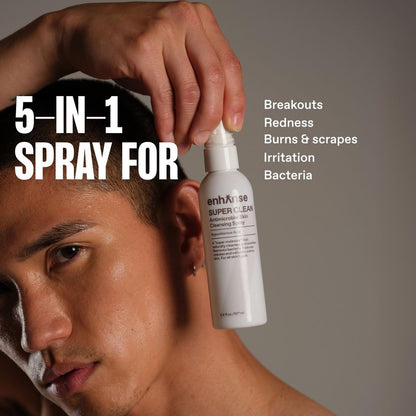 ENHANSE Super Clean, Hypochlorous Acid Spray, Helps Heal Acne Prone, Eczema, & Itchy Rashes, No Rinse Cleaner for Back Acne, Use Post Workout, Post Shave or Travel, Skin Care for Men, 100 mL