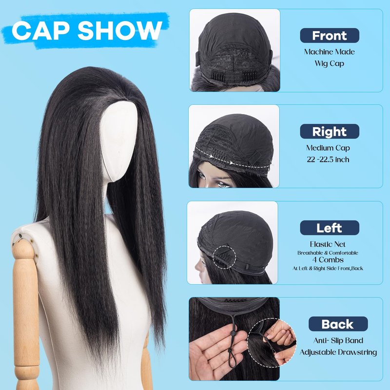 Prosa Kinky Curly Half Wig, 3-in-1 Synthetic Hair with Drawstring Headband, Clip-in Glueless Seamless Flip Over Design, Color 1B, for Women (22inch KST)