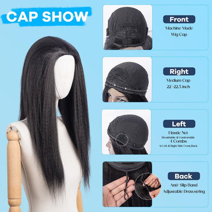 Prosa Kinky Curly Half Wig, 3-in-1 Synthetic Hair with Drawstring Headband, Clip-in Glueless Seamless Flip Over Design, Color 1B, for Women (22inch KST)
