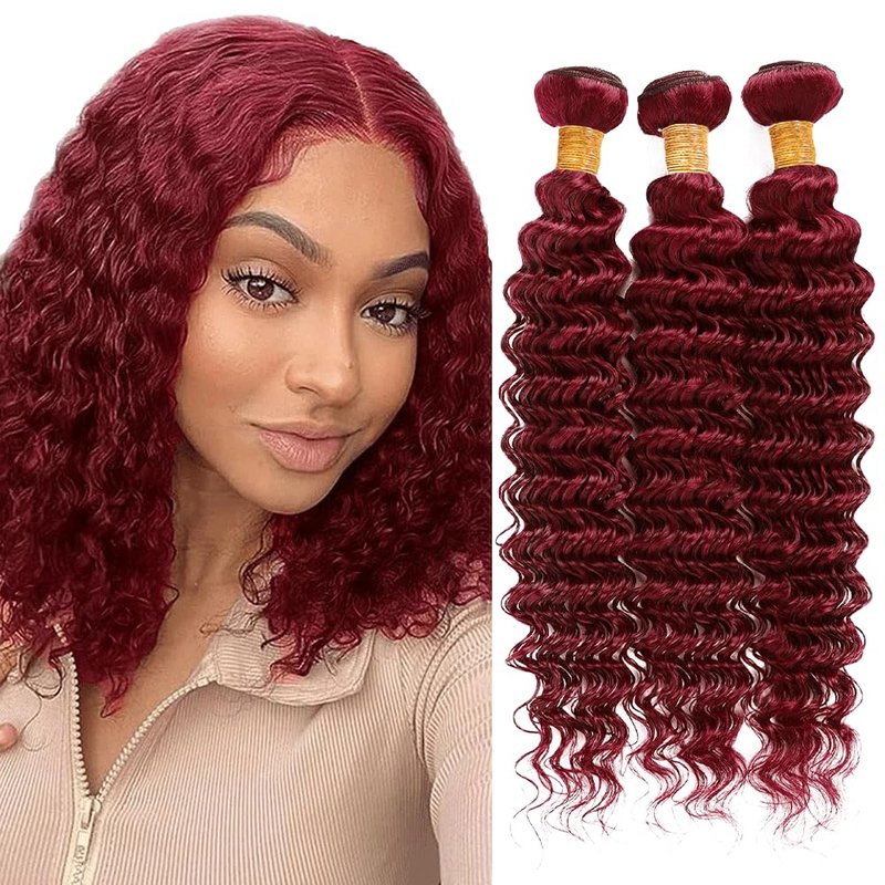 8 10 12 Inch 99J Bundle Burgundy Deep Wave Human Hair Bundles 8A Grade Wine Red Hair Extensions 99J Deep Wave Bundle Burgundy Bundles For Black Women