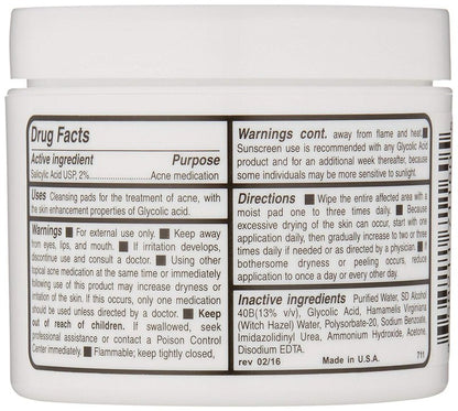 5% Glycolic Acid + 2% Salicylic Acid AHA/BHA ACNE Treatment - Witch Hazel Pads - ACNE Solutions - For Facial Exfoliating And Smoother Looking Skin, 60 Face Pads