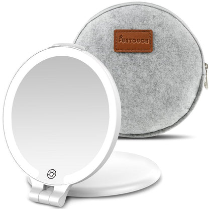 FUNTOUCH Travel Mirror with Lights and Magnification, 1X/30X Double Sided Makeup Vanity Mirror with 3 Color Setting, Christmas Birthday Gifts for Women Girls with Bag
