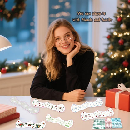 15 PCS Christmas Face Temporary Tattoos, With Red Green White Face Gems Glitter Freckles Face Tattoo for Women, Waterproof Christmas Accessories Face Makeup for Cosplay Party Supplies