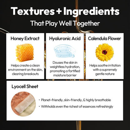 LAPCOS K Beauty Honey Sheet Mask - Nourishing & Hydrating Face Masks with Hyaluronic Acid to Hydrate and Tighten Dry Skin - Highly Breathable Lyocell Sheet Korean Skin Care Beauty Favorite (Pack of 5)