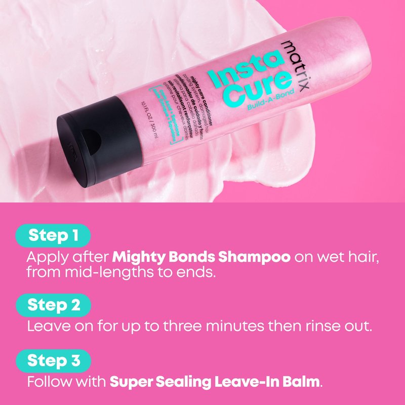 MATRIX Instacure Build-A-Bond Mighty Care Conditioner - Bond Repair For Very Damaged Hair, Strengthens, Smooths & Softens with Citric Acid & Squalane, Detangles & Adds Shine, Paraben-Free, 33.8 Fl Oz