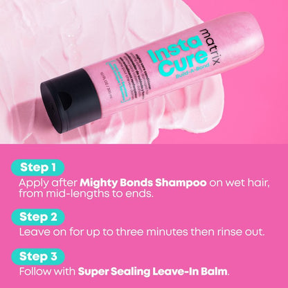 MATRIX Instacure Build-A-Bond Mighty Care Conditioner - Bond Repair For Very Damaged Hair, Strengthens, Smooths & Softens with Citric Acid & Squalane, Detangles & Adds Shine, Paraben-Free, 33.8 Fl Oz