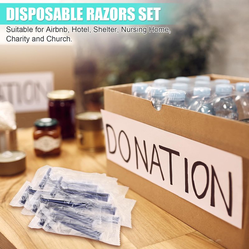 MAGDIY Disposable Razors Bulk for Men 200 Pack, Homeless Supplies Bulk, Twin Blade Mens Travel Supply Razor for Shaving, Safety Beard Shavers for Camping Bathing Hotel (Blue)