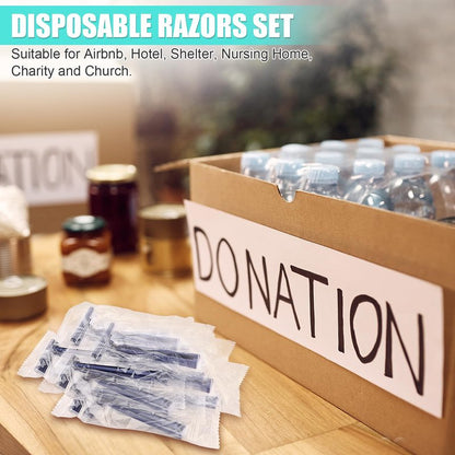 MAGDIY Disposable Razors Bulk for Men 200 Pack, Homeless Supplies Bulk, Twin Blade Mens Travel Supply Razor for Shaving, Safety Beard Shavers for Camping Bathing Hotel (Blue)