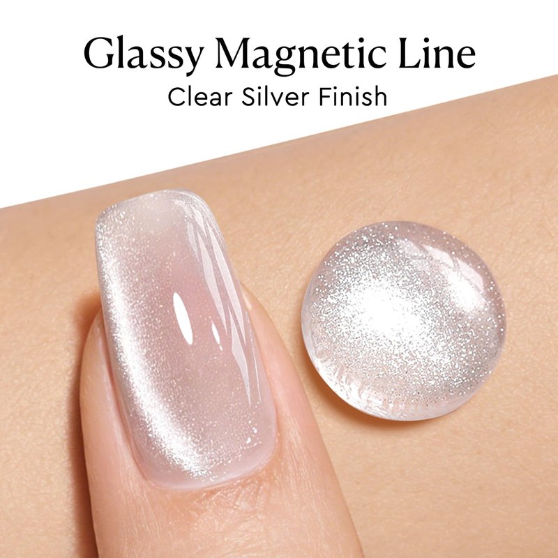 AZUREBEAUTY Translucent Silver Cat Eye Gel Nail Polish 18ML – Magnetic Moonlight Shimmer Soak Off UV/LED Gel Polish, Silver Reflective Color for Nail Art, DIY Manicure & Salon Use
