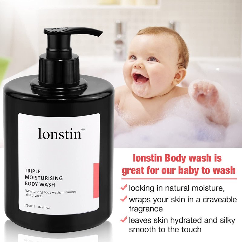 lonstin Body Wash with Pump Moisturizing Body Wash for Dry Skin Natural Nourishers for Instantly Soft Skin and Lasting Nourishment Deep Moisture Cleanser Effectively Washes away Bacteria, 16.9 Fl Oz