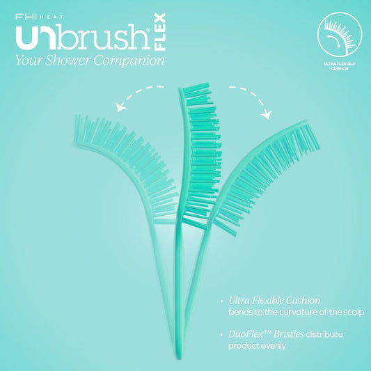 FHI Heat UNbrush Flex Detangling Brush — Ultra-Flexible, Pain-Free Hair Brush Detangler with DuoFlex Anti-Static Bristles for Removing Tangles, Massaging Scalp & Faster Styling - Teal