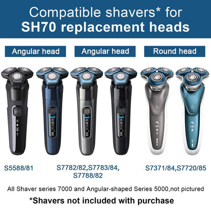 SH70 Replacement Heads Compatible with Philips Norelco Series 7000, New Upgraded Blades for Norelco 7000 Replacement Heads, 3-pc Pack
