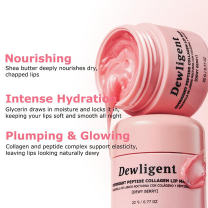 Dewligent Overnight Peptide Collagen Lip Mask - Korean Sleeping Lip Mask, Peptide, Collagen, Moisturizing, Nourishing Treatment for Dry Flaky Lips (22g/0.77oz)