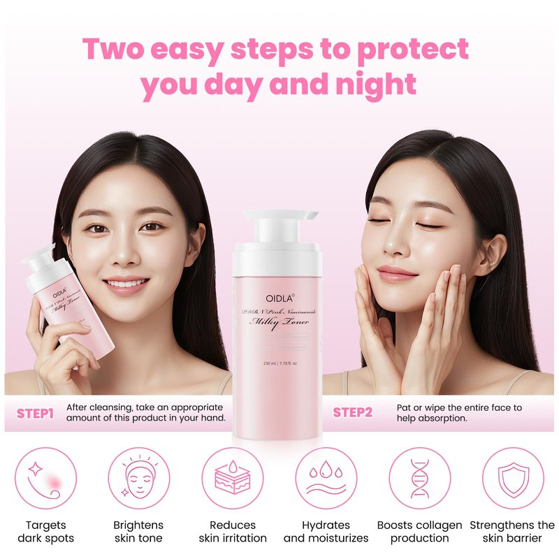 PDRN Pink Niacinamide Milky Toner for Hydrating, Moisturizing, Soothing, Ceramide, Peptide, Glass Glow Skin, Equivalent Korean Skincare Toner for face | 230ml 7.78 fl. Oz.