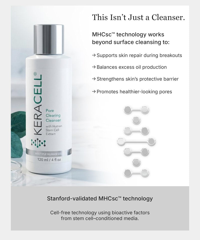 Keracell Pore Clearing Cleanser - Pore Cleanser & Minimizer with Salicylic Acid & Panthenol - Acne Cleansing Face Wash with MHCsc Technology - Moisturizes, Decreases Oil & Removes Impurities - 4 oz