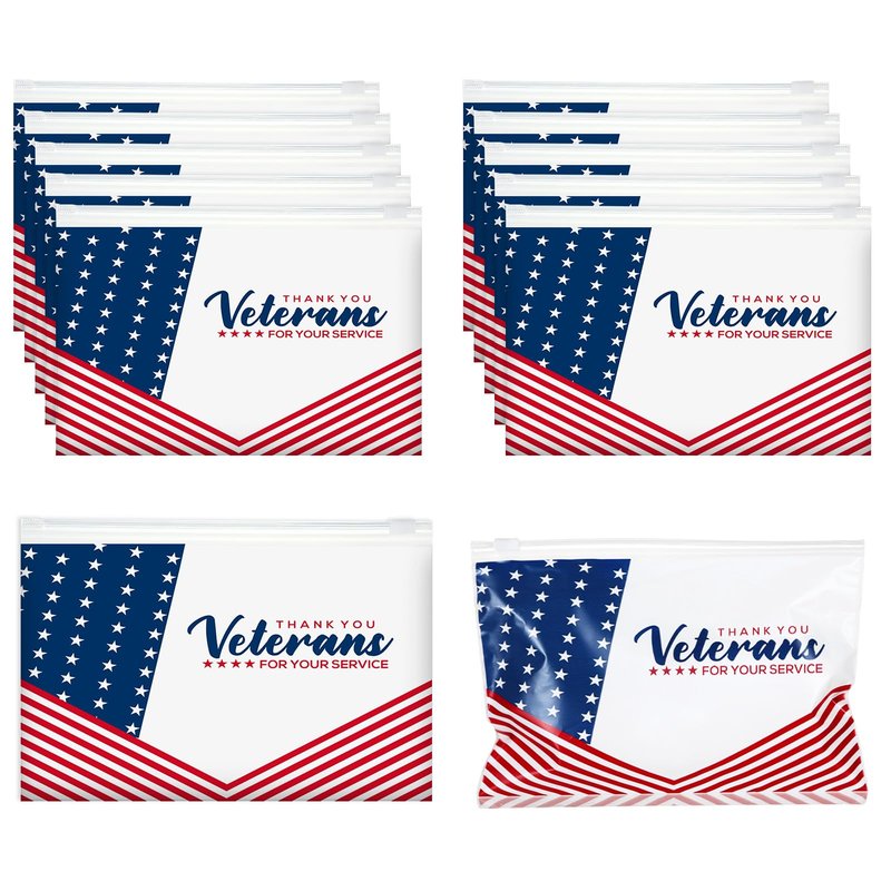 SilTriangle 150 Pcs Memorial Day Patriotic Veterans Thank You Gift Bag Veterans Gift Bulk Red Blue EVA Cosmetic Bag American Flag Thank You for Your Service Patriotic USA Party Favors for Men Soldier