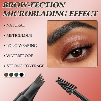 2-in-1 Eyebrow Pencil with Gel,2025 NEW Waterproof Magic Eyebrow Pencil,Dual-Ended 3D Microblading Eyebrow Pen with 4 Tip & Eyebrow Brush, Makeup Long-Lasting Eyebrow Pen for Women (4PCS)