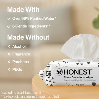 The Honest Company Hypoallergenic Multi-Use Baby Wipes for Sensitive Baby Skin, Pattern Play, 10 Count