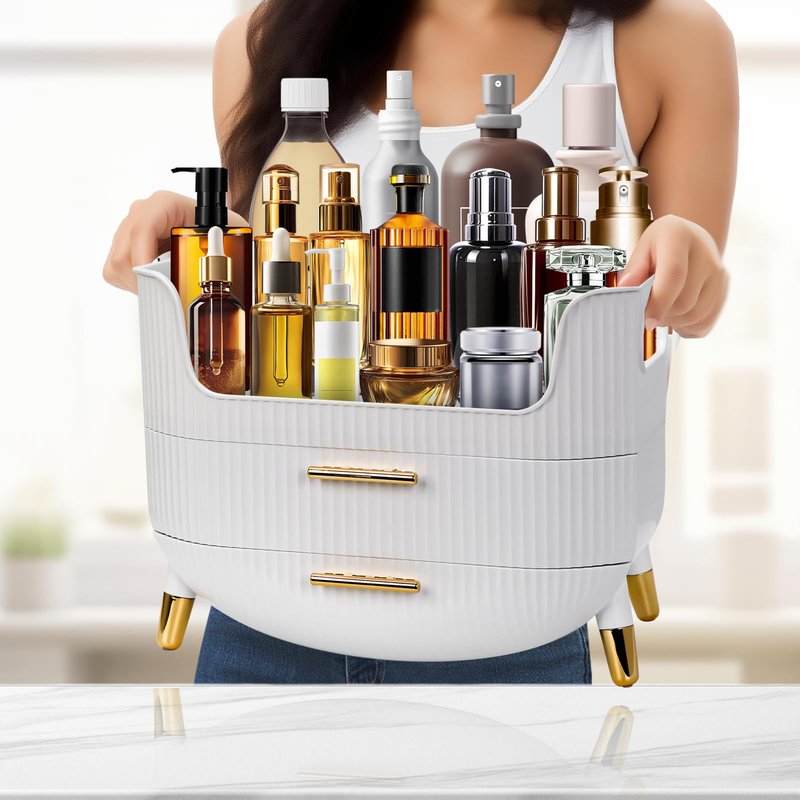 Makeup Organizer with Drawers,Skincare Plastic Storage for Vanity,Large Cosmetic Display case for Dresser with Handle,Large Capacity Bathroom Countertop,Dressing table, Bathroom, Bedroom, Living room