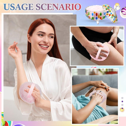 Tioncy 2 Pcs Extra Large Dusting Powder Puff and Container for Women-6'' Glass Crystal Dusting Powder Container with Body Soft Washable Reusable Velour Face(Multicolor,Weave Design)