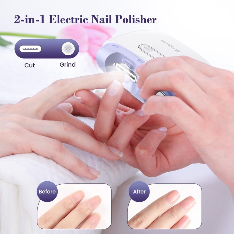Electric 2-in-1 Nail Clipper & Polisher, 2-Speed Safe Fingernail Trimmer for All Ages, Rechargeable Automatic Nail Clipper with Light, Manicure Set for Baby Kids Seniors & Weak Hands