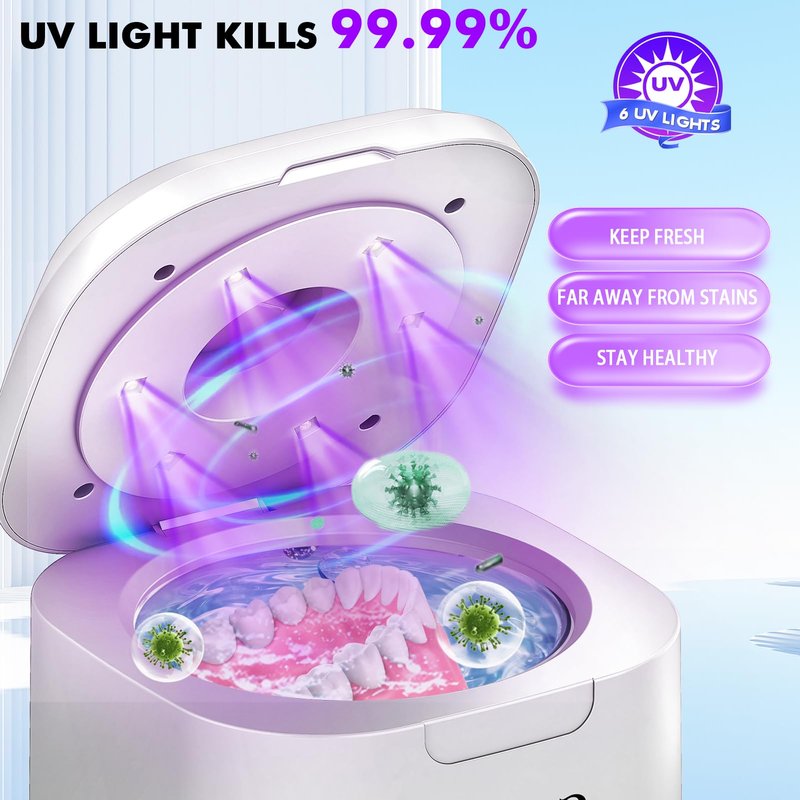 Dental Ultrasonic Retainer Cleaner Machine: Soffiya 49kHz Denture Cleaner with 350ML for Cleaning Dentures, Mouth Guards, Aligner, Braces, Toothbrush Head & Jewelry - UV Cleaner with 4 Digital Timers