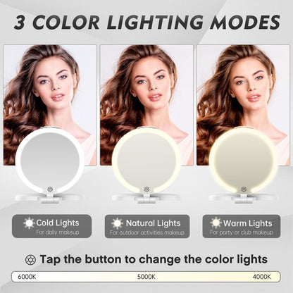 FUNTOUCH Travel Mirror with Lights and Magnification, 1X/30X Double Sided Makeup Vanity Mirror with 3 Color Setting, Christmas Birthday Gifts for Women Girls with Bag