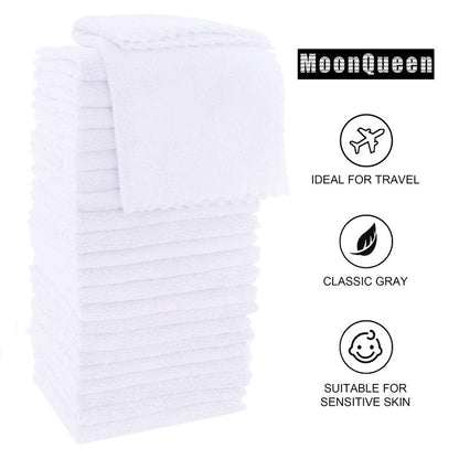 MOONQUEEN Ultra Soft Premium Washcloths Set - 12 x 12 inches - 72 Pack - Quick Drying - Highly Absorbent Coral Velvet Bathroom Wash Clothes (White)