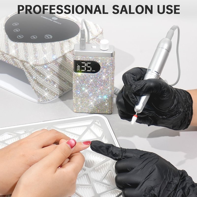 CHRISTINE SHELLY Rechargeable 35000RPM Nail Drill Sparkling Portable Professional Electric Nail File with 12 Drill Bit for Acrylic/Gel Nails Professional Nail Tools for Manicure Pedicure, Glitter
