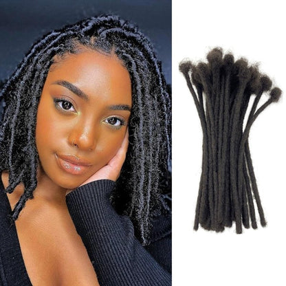 0.8cm 10Inch 20 Strands Loc Extensions Human Hair 100% Handmade Permanent Dreadlock Extensions for Women Men Can Be Curled and Bleached Loc Extension with Needle(width 0.8cm natrual color)