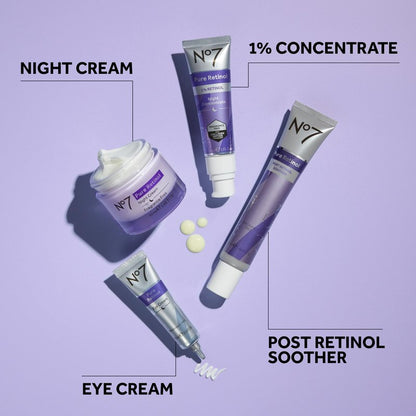 No7 Pure Retinol 1% Night Concentrate - Anti Wrinkle Retinol Serum with Collagen Peptides & Niacinamide for Younger Looking Skin - Firming Face Serum for Fine Lines & Wrinkles (30ml)