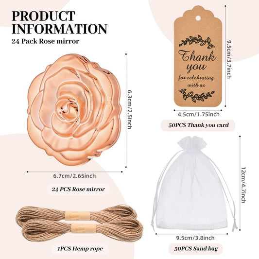24 Pcs Rose Compact Mirror Bulk Wedding Party Favors for Guests, Rose Gold Portable Folding Travel Makeup Mirrors Set, Return Gifts for Quinceanera Bachelorette Wedding Bridal Shower Party Souvenirs