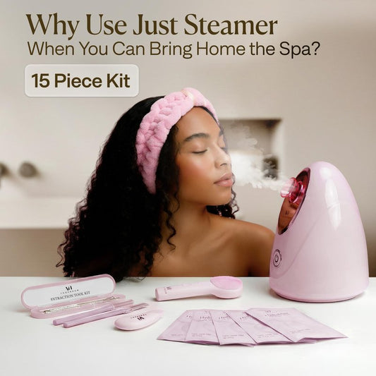 VogueNow Facial Steamer Spa Kit with Complimentary 15 Skin Care Tools | Face Steamer for Facial Deep Cleaning with Humidifier Mode | Self Care Gifts for Women, Spa Gifts, Birthday Gifts for Women