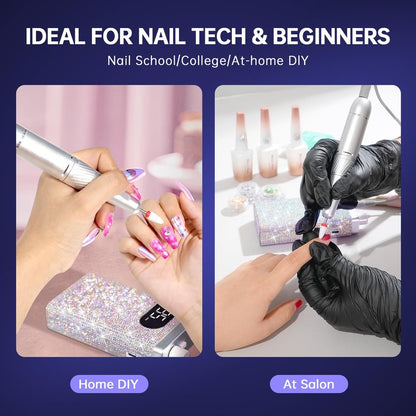 CHRISTINE SHELLY Rechargeable 35000RPM Nail Drill Sparkling Portable Professional Electric Nail File with 12 Drill Bit for Acrylic/Gel Nails Professional Nail Tools for Manicure Pedicure, Glitter
