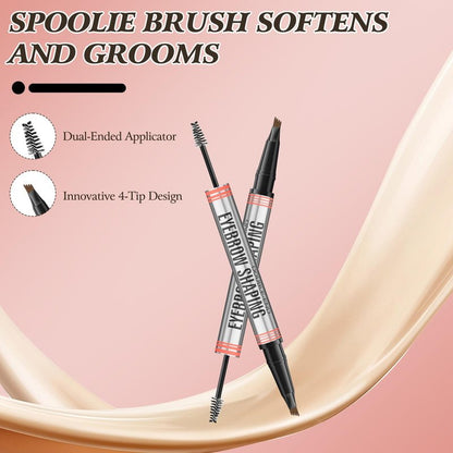 2-in-1 Eyebrow Pencil with Gel,2025 NEW Waterproof Magic Eyebrow Pencil,Dual-Ended 3D Microblading Eyebrow Pen with 4 Tip & Eyebrow Brush, Makeup Long-Lasting Eyebrow Pen for Women (4PCS)