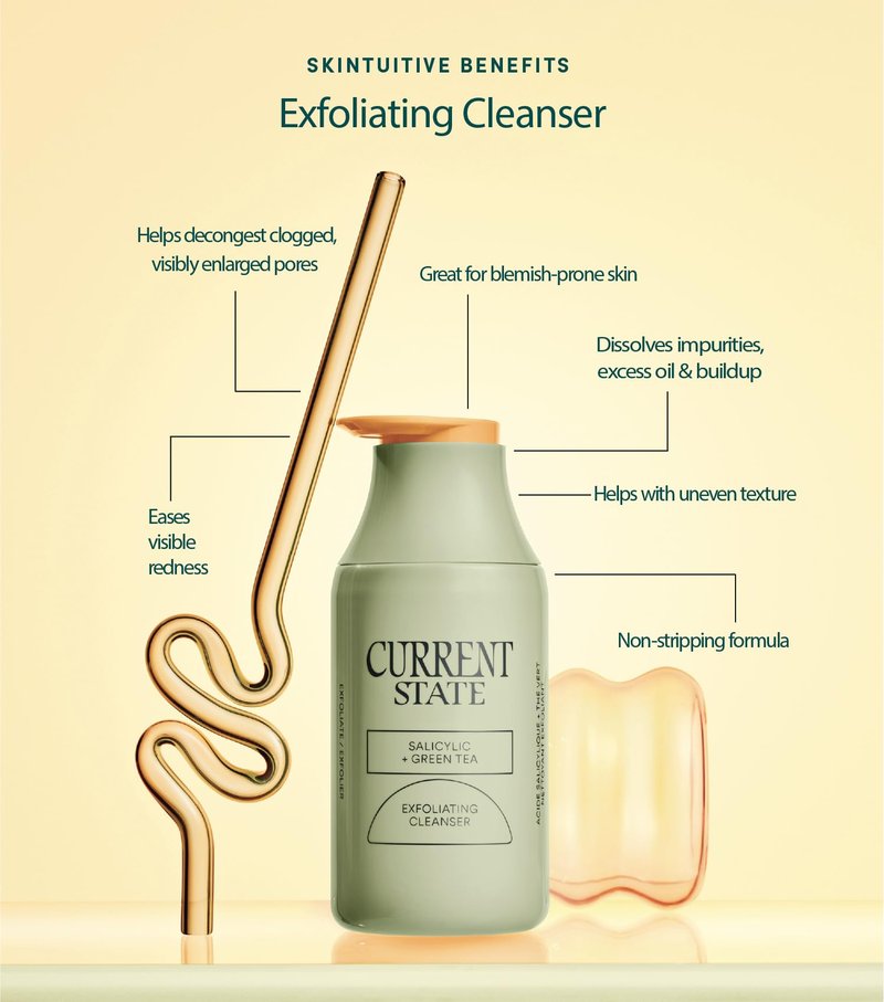 Exfoliating Face Wash - 2% Salicylic Acid Cleanser and Green Tea by Current State | Acne Wash | Pore Minimizer For Face | 5.1 fl oz. Made In The USA