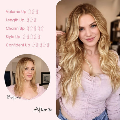 Halo Hair Extensions,Prokyvity Halo Hair Extensions Real Human Hair,Invisible Adjustable Wire Extensions for Seamless Blending 16 inch/65g Golden Brown Streaked with Bleach Blonde