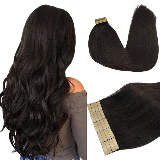 DOORES Tape in Hair Extensions Human Hair, 22 Inch 50g 20pcs Dark Brown, For Everyday Wear, Skin Weft Seamless Real Remy Straight Tape ins For Fine Thin Add Volume